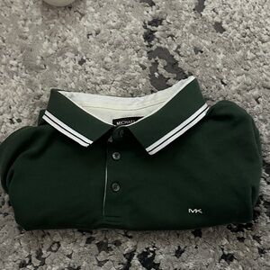 Michael Kors Knit Forest Green Polo with White Accents